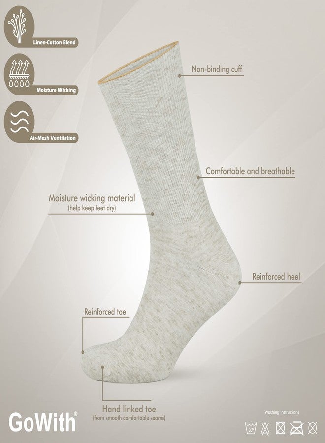 GoWith Diabetic Socks for Men, Cotton-Linen Blend Comfy Seamless Non-Binding Dress Socks, Neuropathy Crew Socks for Diabetics, 43-46, 3064 - Image 2